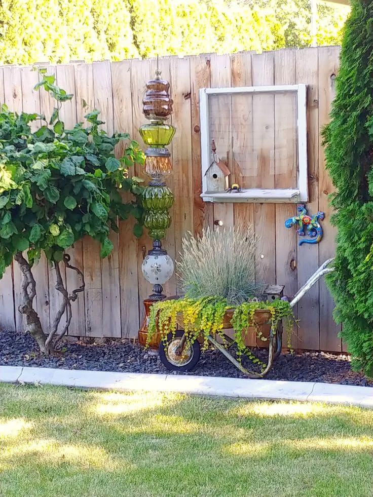 Garden Corner with Upcycled Decor and Planters