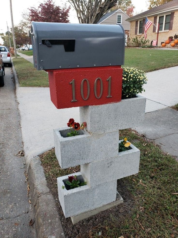 Mailbox Lanscape WIth Concrete Blocks