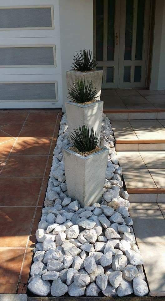 Modern Concrete Planters with Rock Base