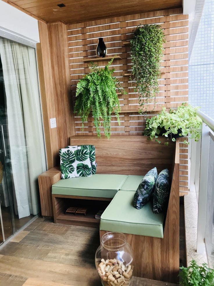 Modern Wooden Balcony with Lush Greens