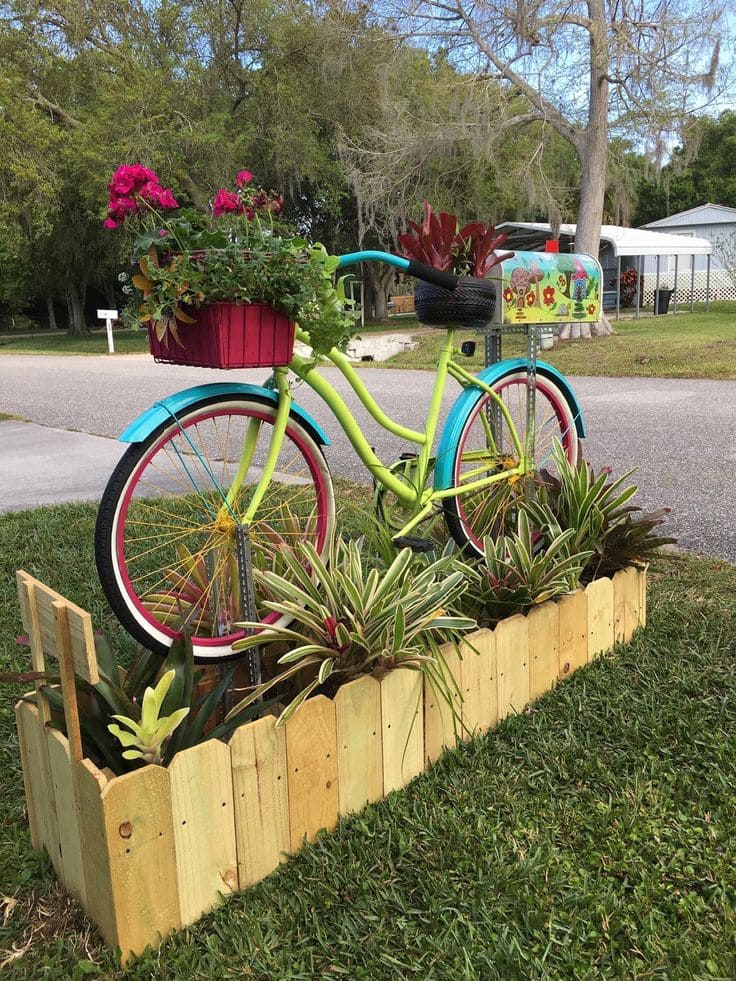 Playful Bicycle Planter Mailbox