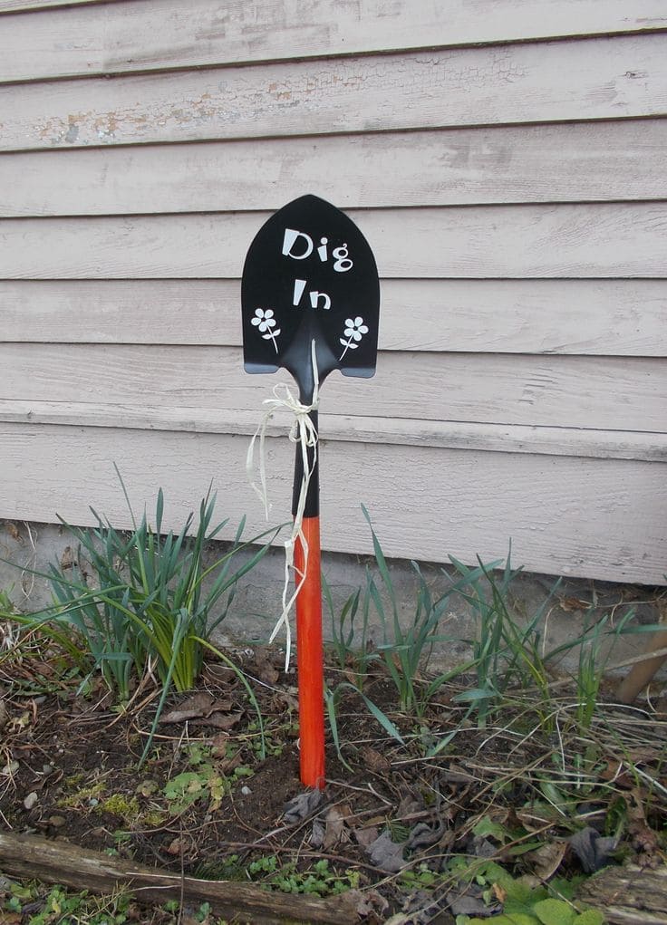 Playful Shovel Dig In Garden Sign