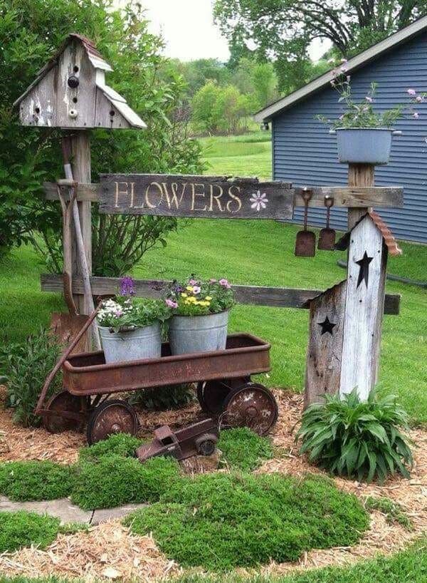 Rustic Wagon Flower Garden Display