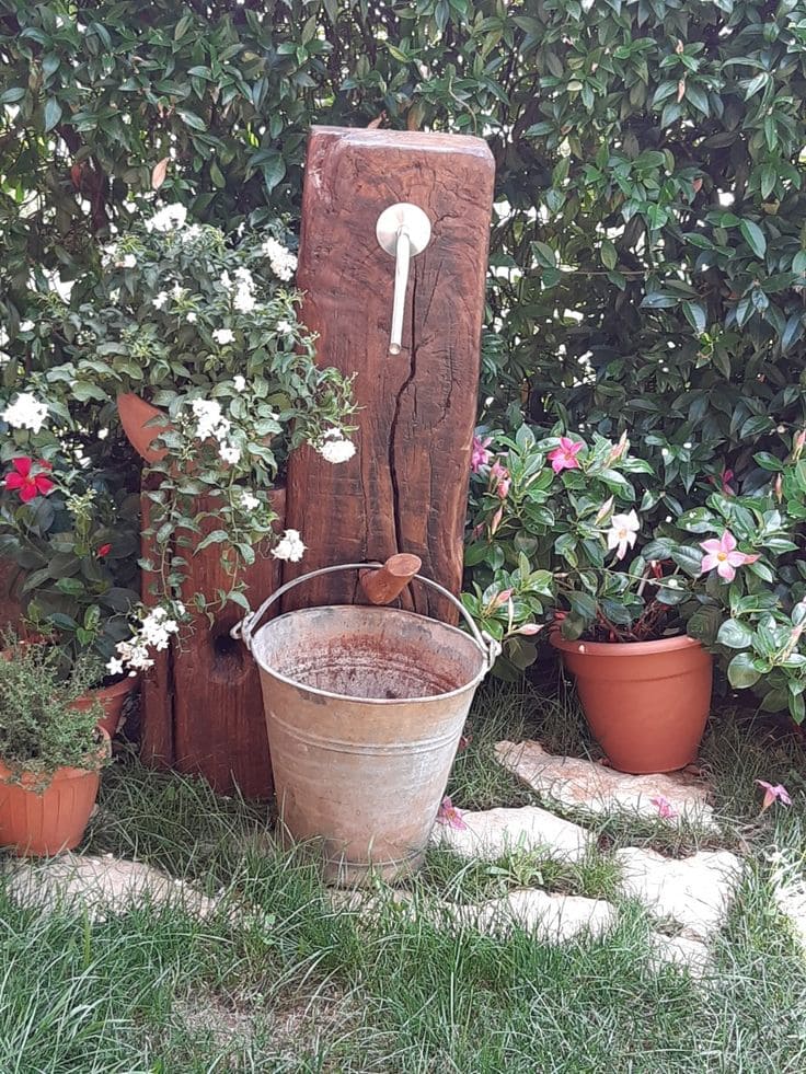 Rustic Wooden Fountain Bucket Display