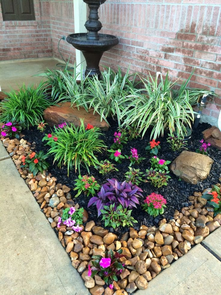 Vibrant Corner Fountain Garden Oasis