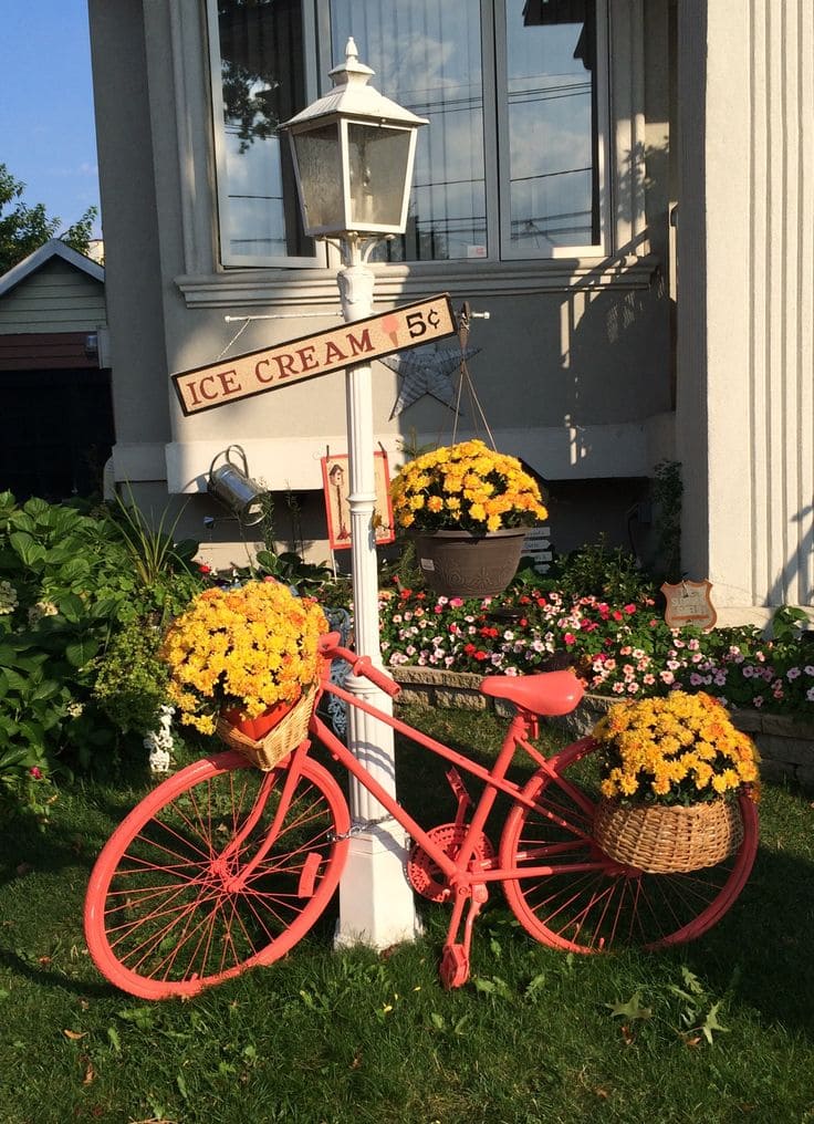 Vintage Bicycle Flower Planter Sign