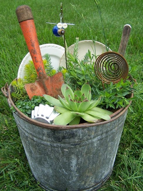 Vintage Garden Tool Bucket Planter