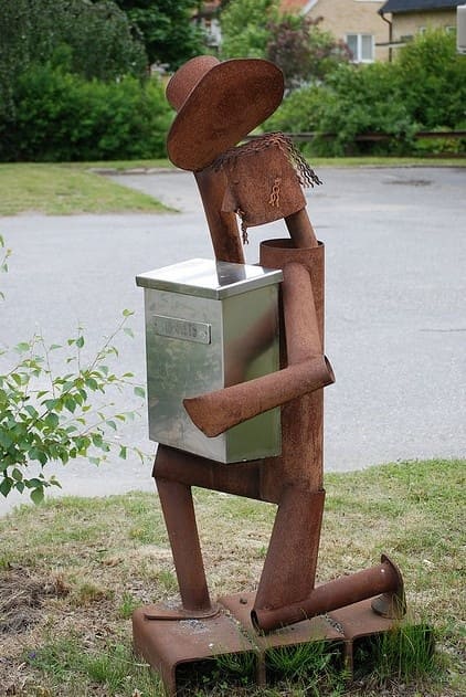 Whimsical Rusty Metal Mailbox Sculpture