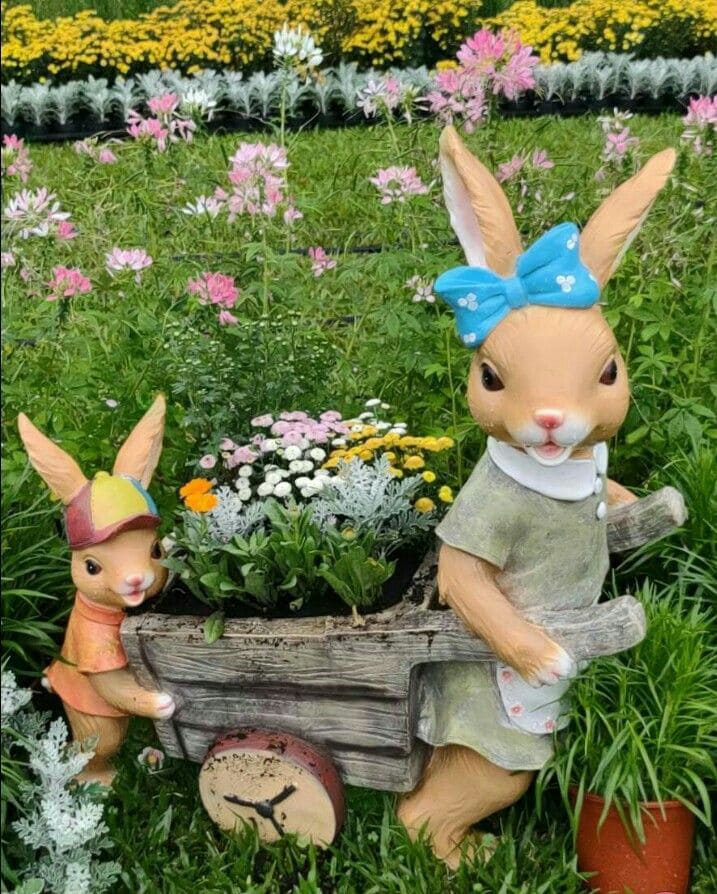 Adorable Bunny-Themed Garden Planter Decor