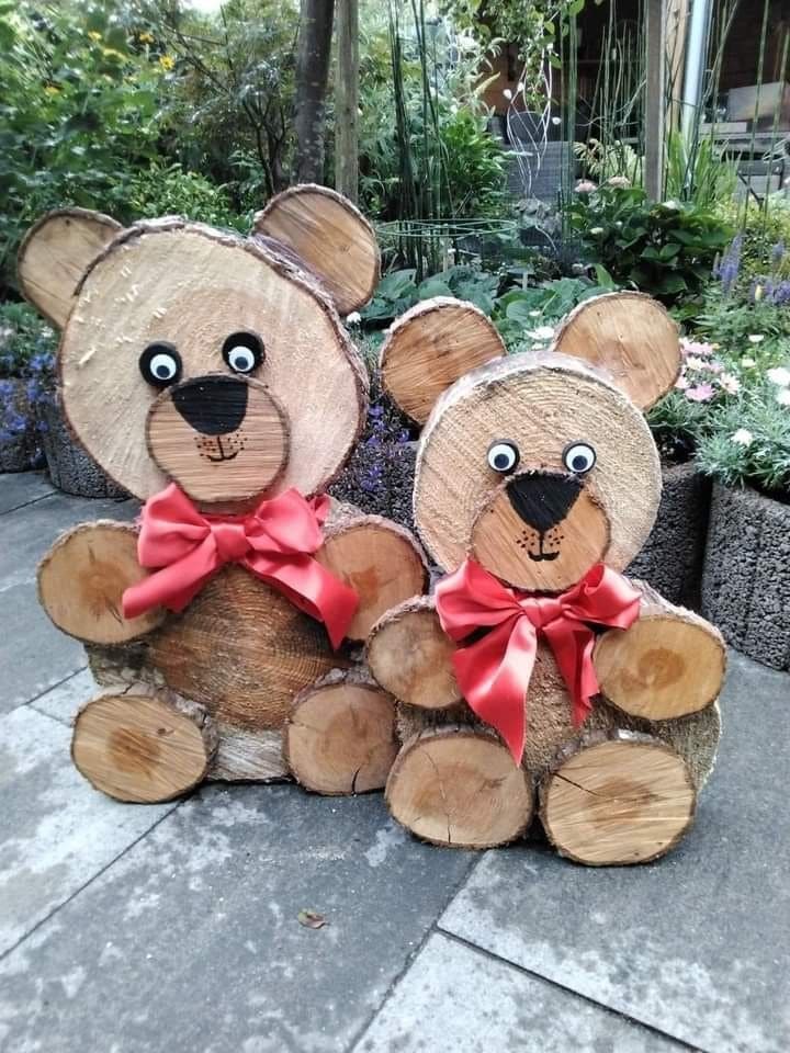 Adorable Wooden Log Bear Decorations