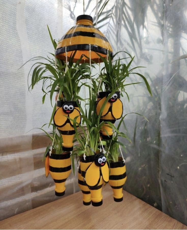 Buzzing Bottle Bee Garden Planters