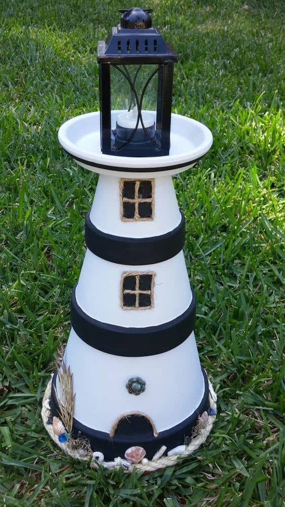 Charming Clay Pot Lighthouse Decor