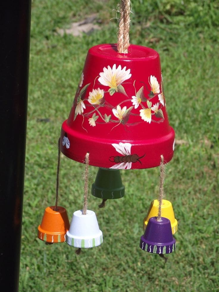 Charming Floral Clay Pot Wind Chime