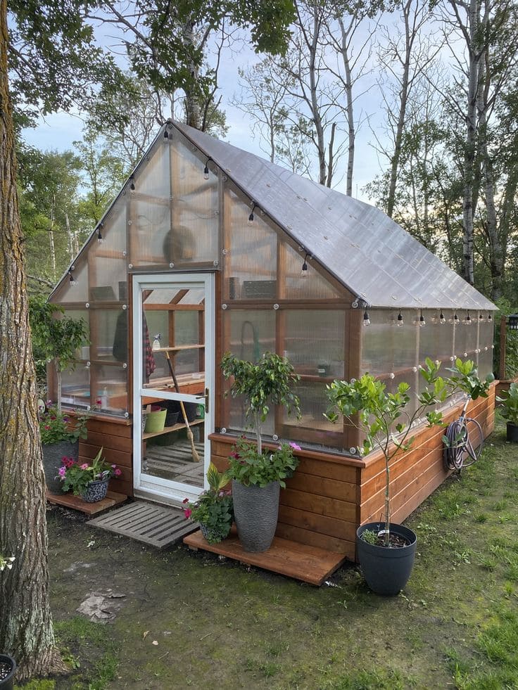 Charming Gable Greenhouse with Wooden Base