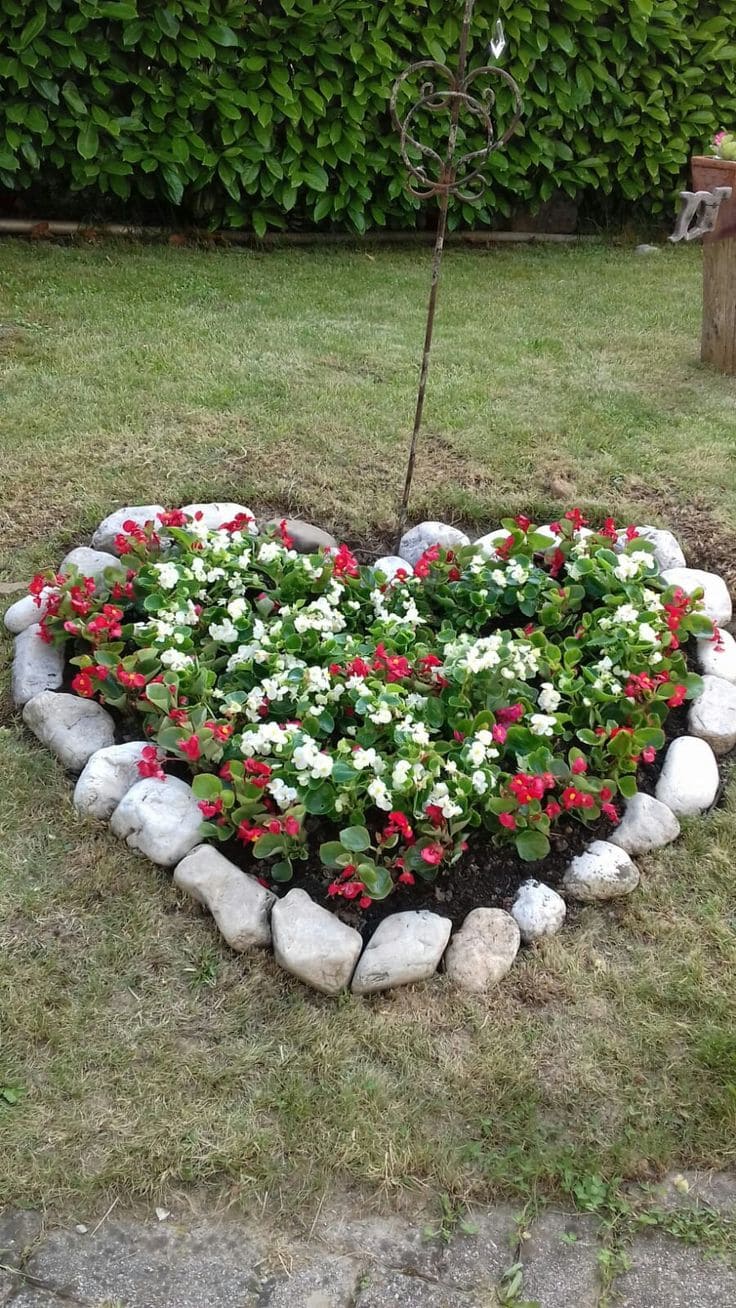 Charming Heart-Shaped Rock Flower Bed