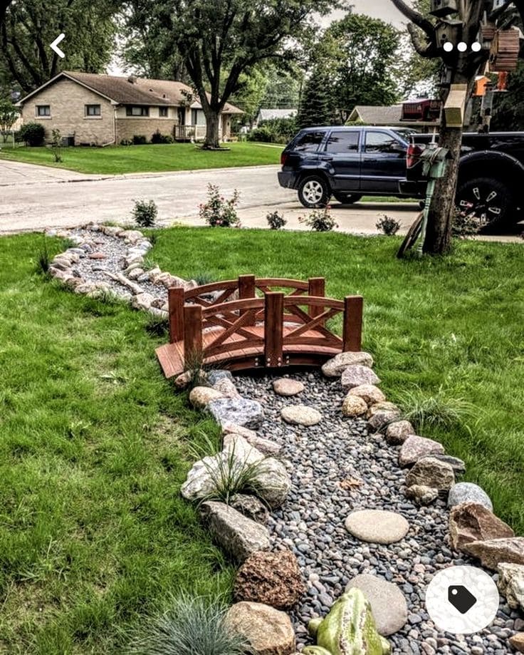 Charming River Rock Pathway with Wooden Bridge