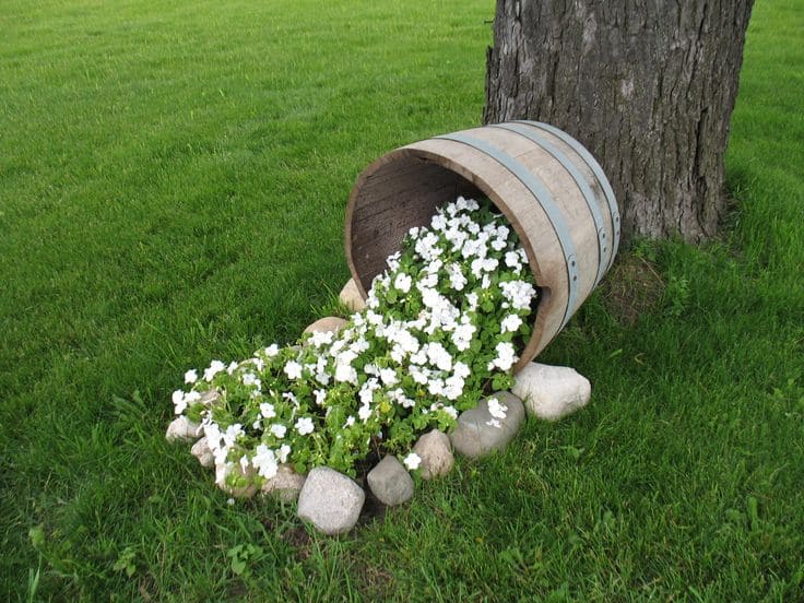 Charming Spilled Flower Pot Design with White Petunias