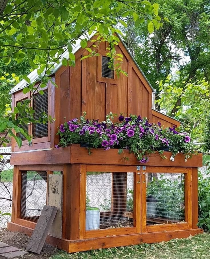 Charming Two-Level Coop with Floral Accents