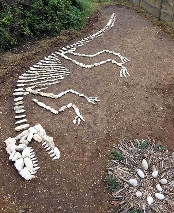 Creative Dinosaur Skeleton Stone Path