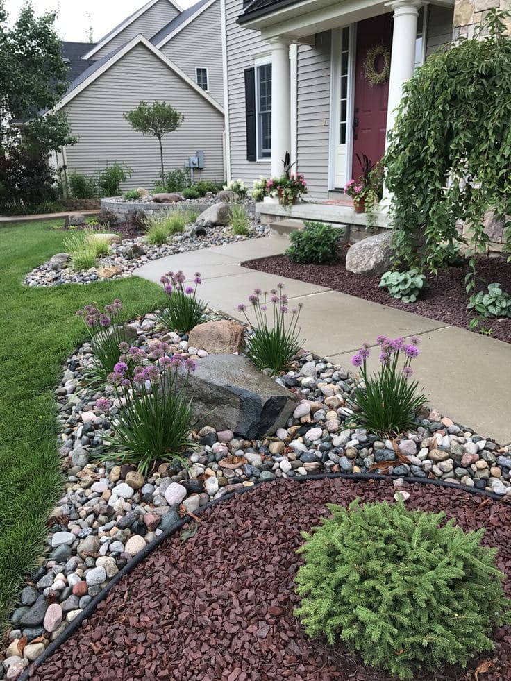 Elegant Front Yard Rockscape with Blooms