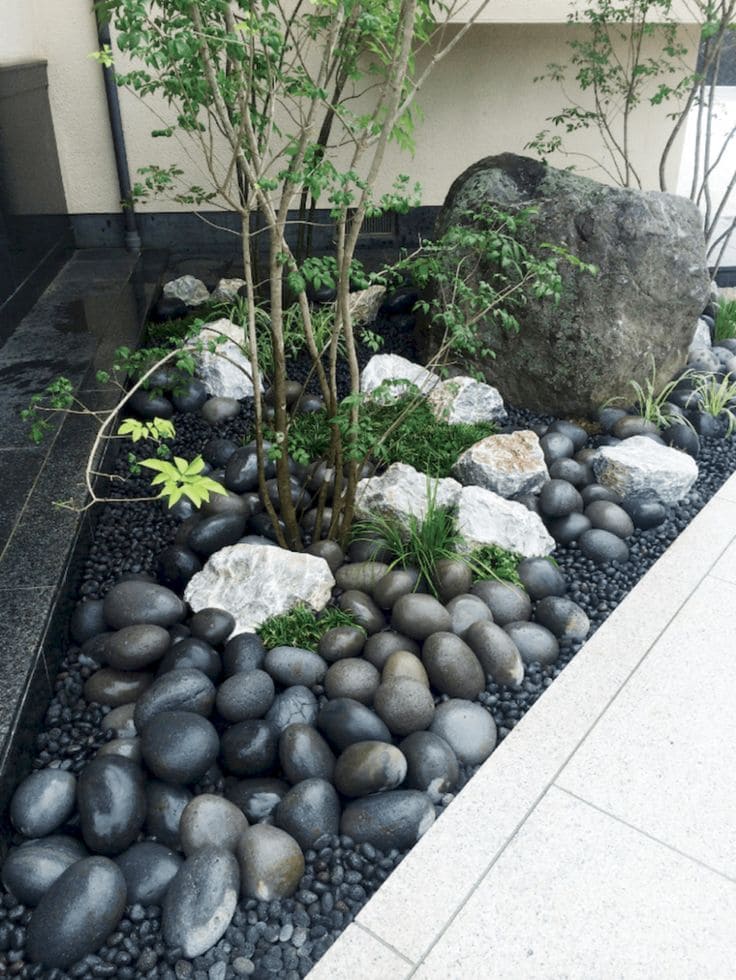 Elegant Minimalist Stone Garden with Trees