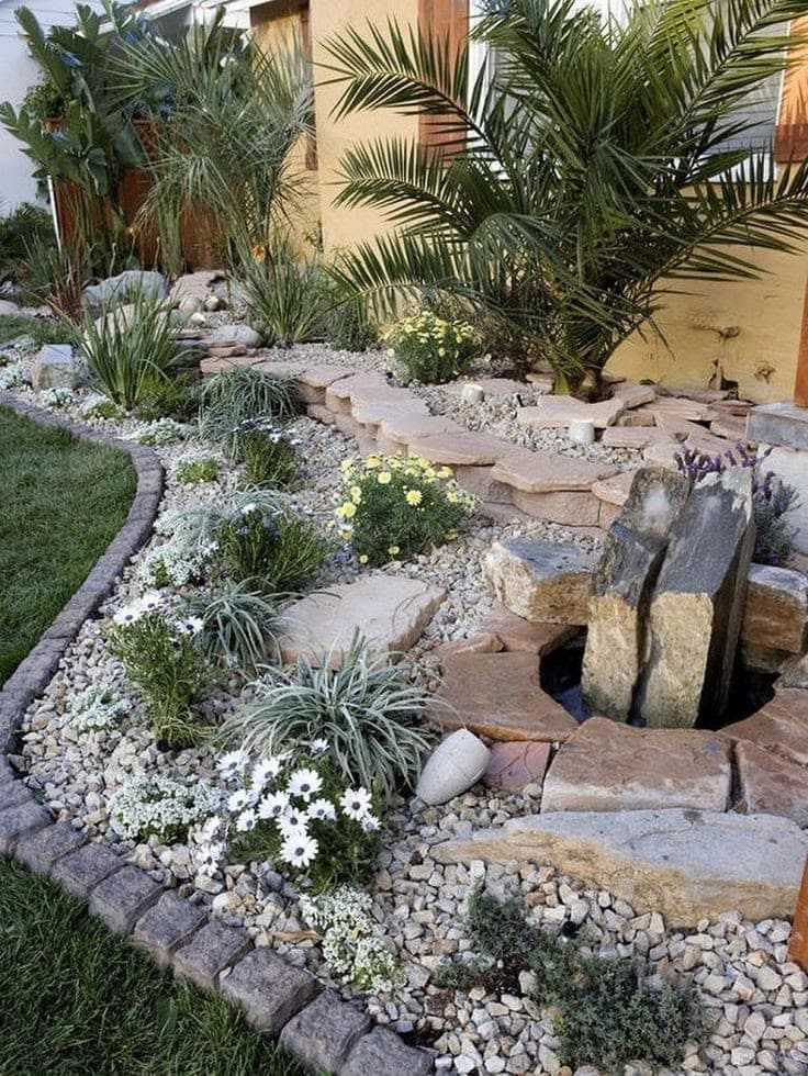 Elegant River Rock Garden with Water Feature