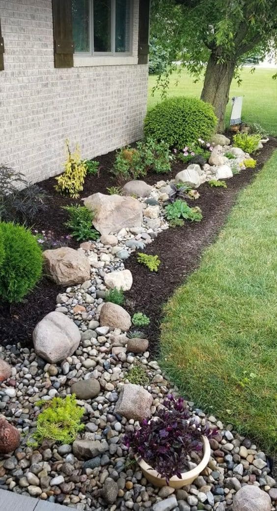 Elegant River Rock Pathway with Lush Greenery