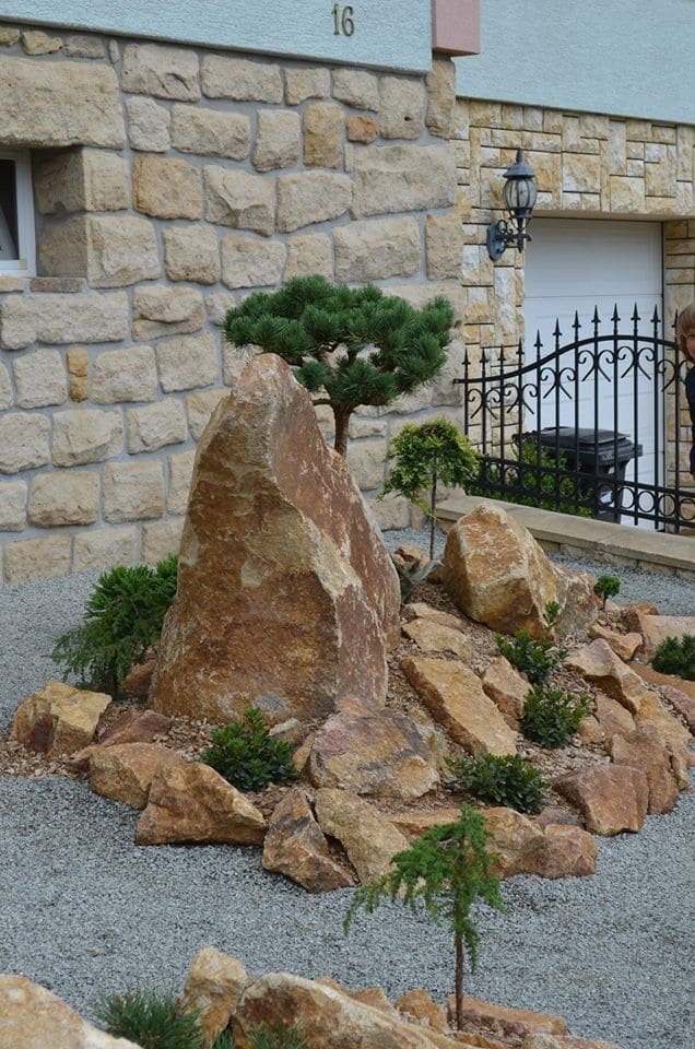 Elegant Stone Feature with Green Accents