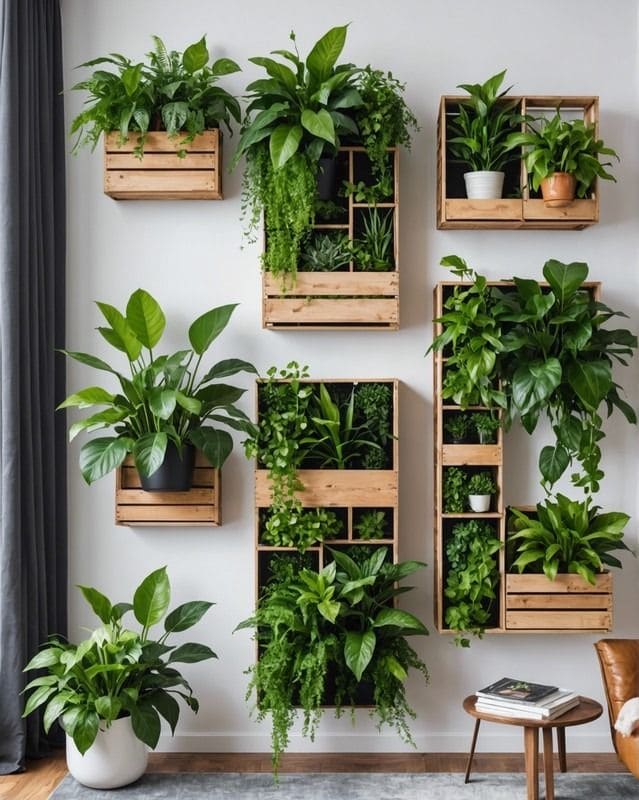 Elegant Wooden Crate Vertical Planter Wall