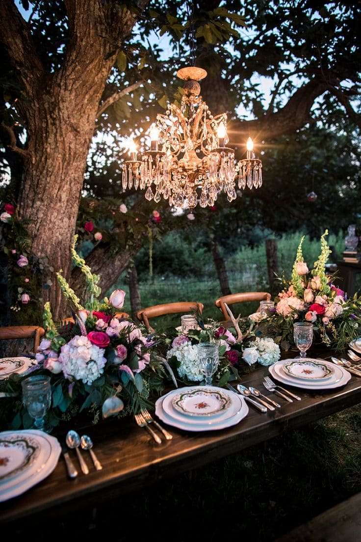 Ethereal Chandelier Dining Under the Stars