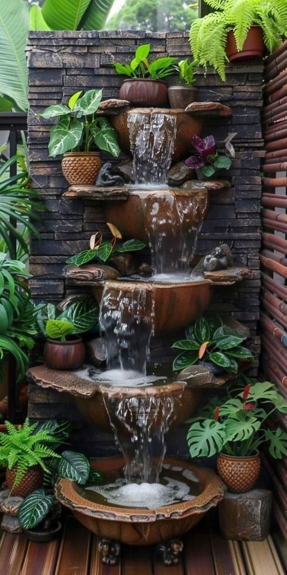 Layered Elegance with Garden Waterfalls