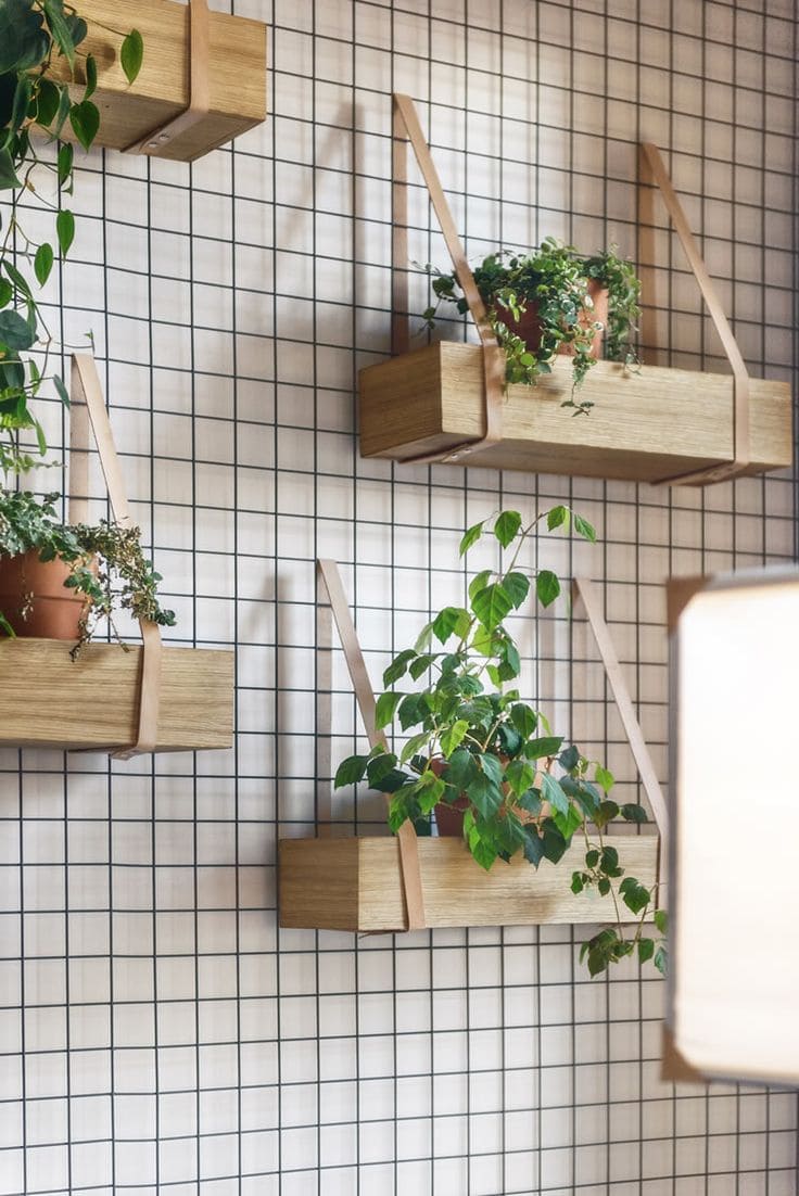 Modern Wooden Wall Planters with Straps
