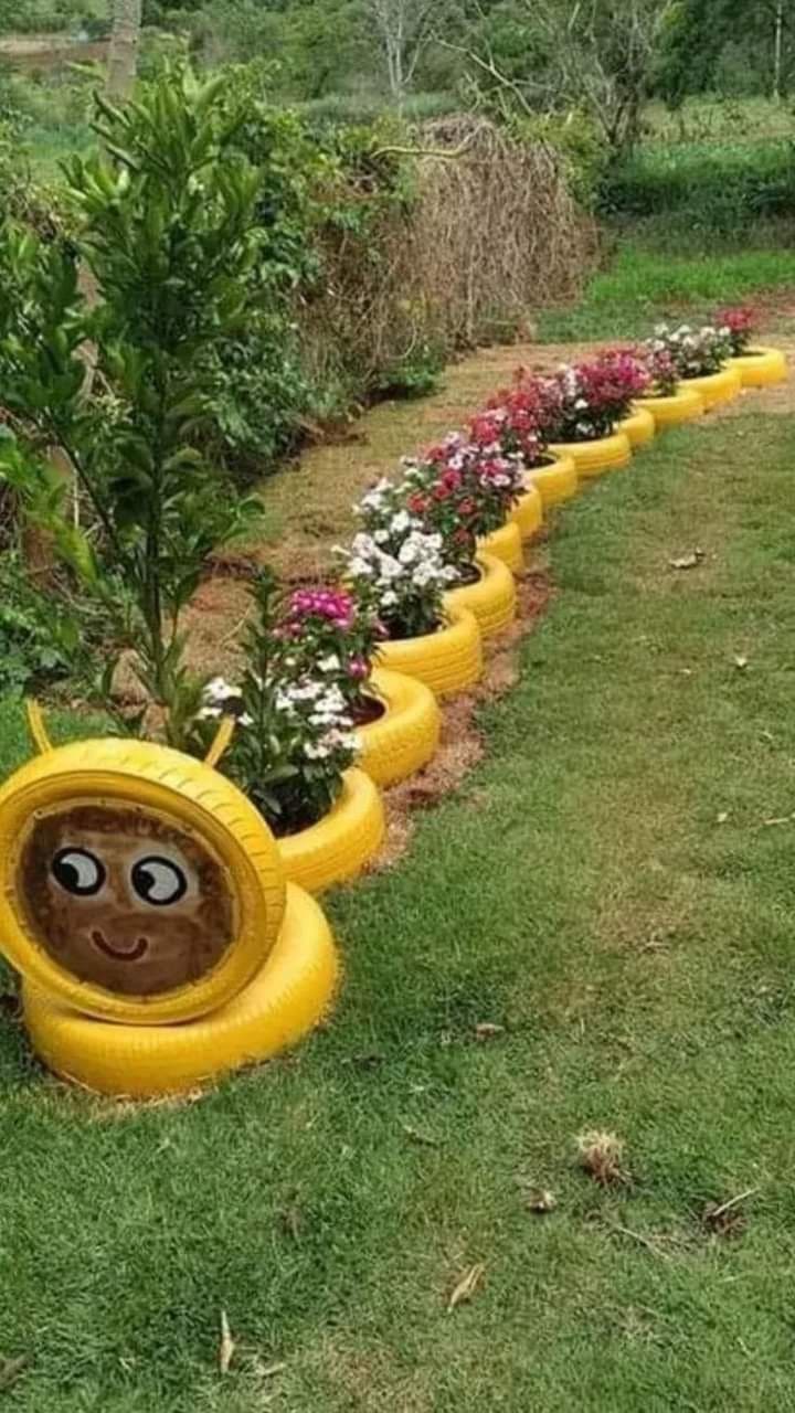 Playful Caterpillar Planter from Recycled Tires