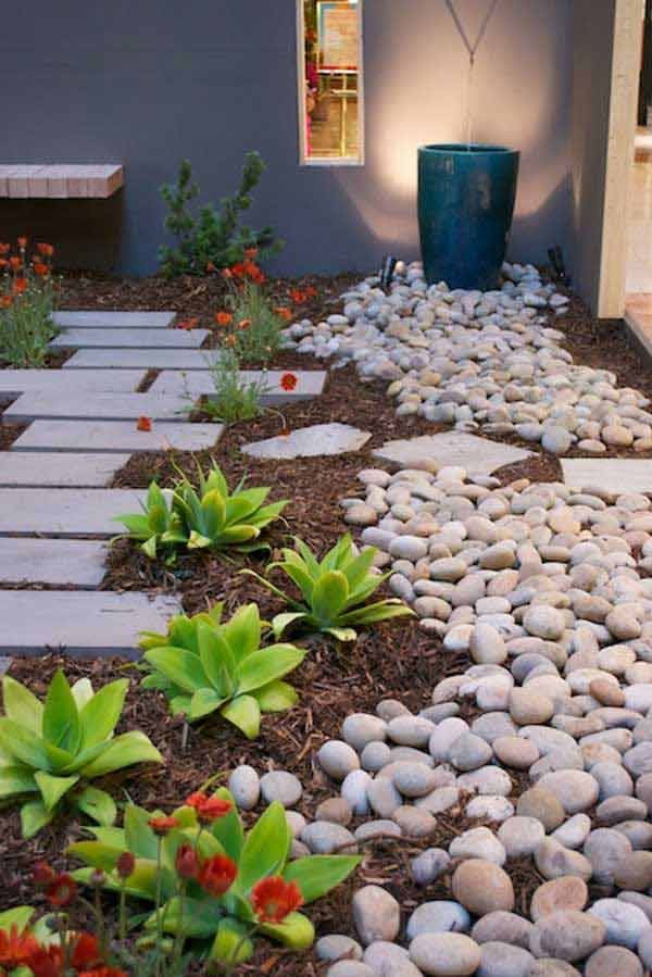 River Rock Pathway with Succulent Borders