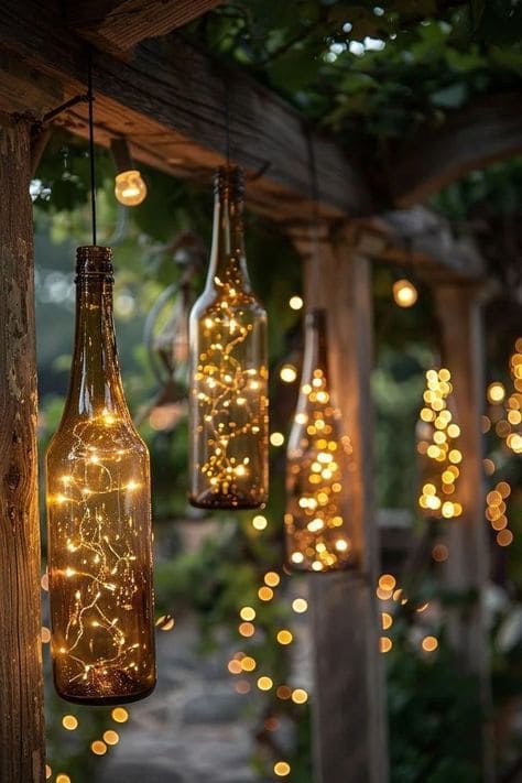 Rustic Charm with Twinkling Bottle Lanterns