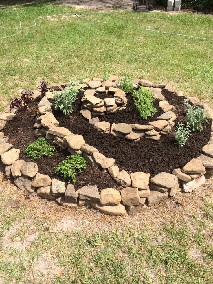 Rustic Spiral Rock Herb Garden Design