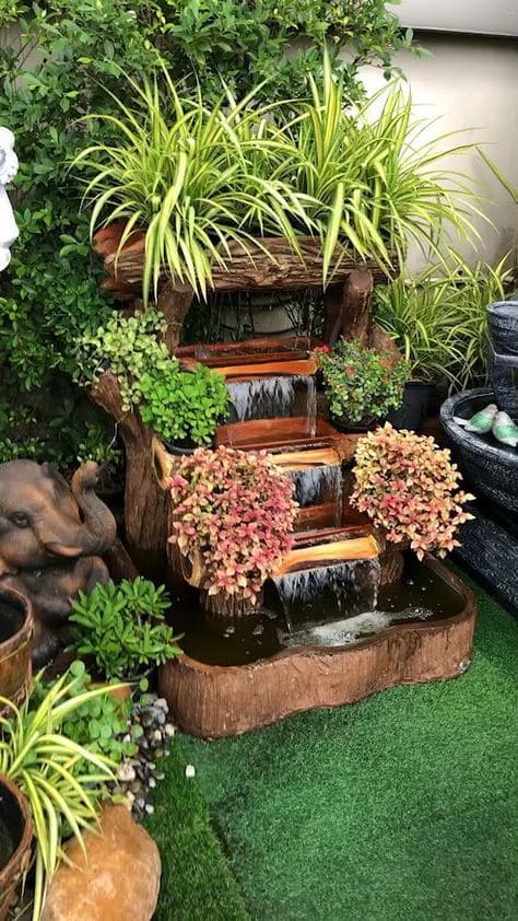 Rustic Tiered Wood Garden Waterfall