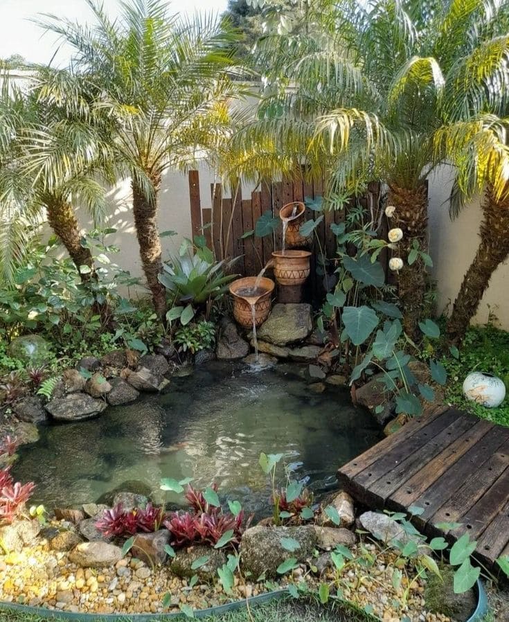 Rustic Tropical Garden Waterfall Oasis