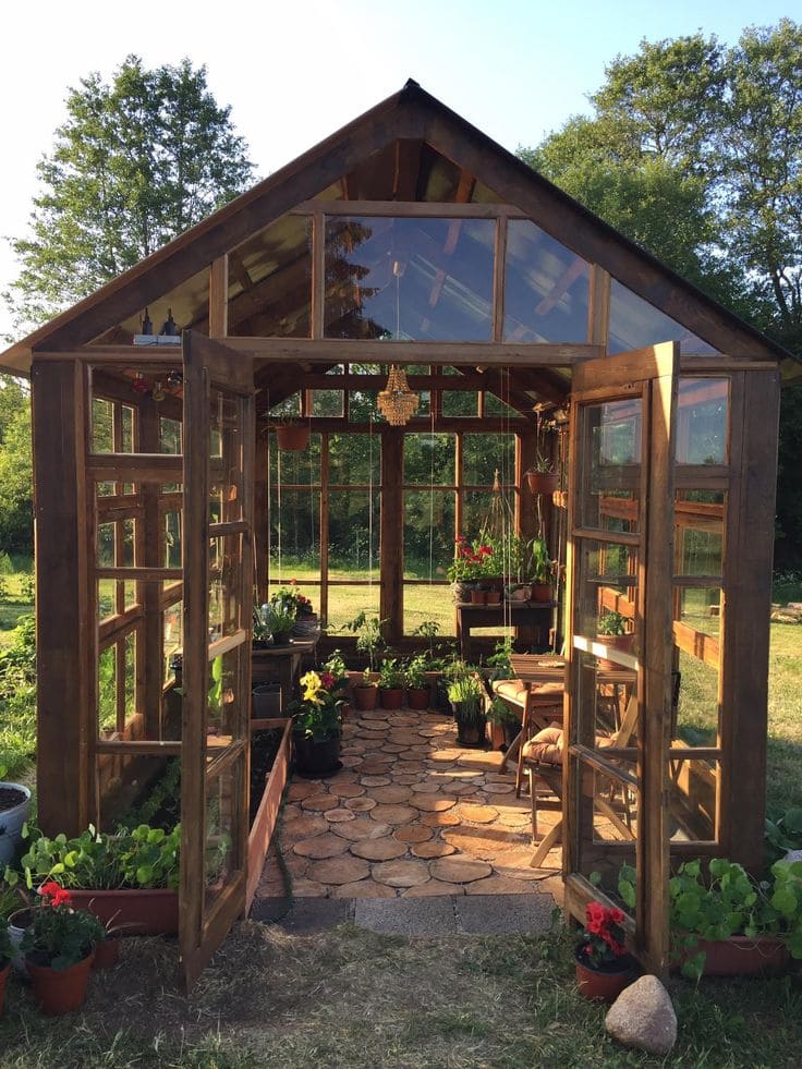 Rustic Wooden Greenhouse with Natural Warmth