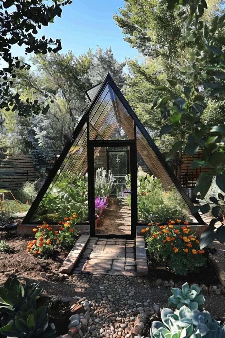 Striking A-Frame Greenhouse with Modern Elegance