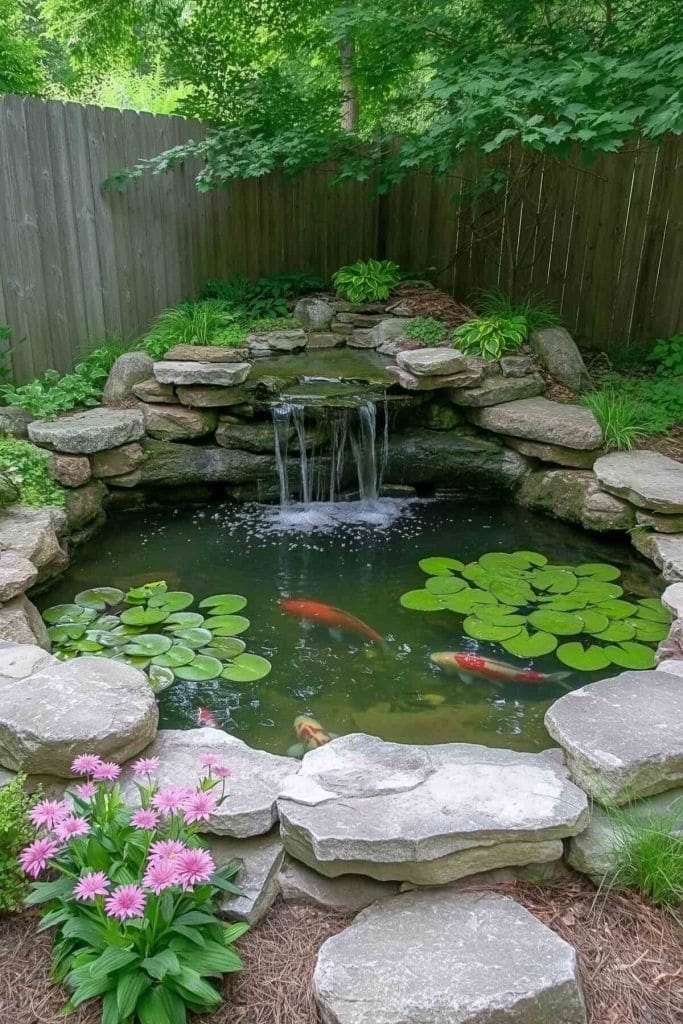 Tranquil Garden Koi Pond Waterfall