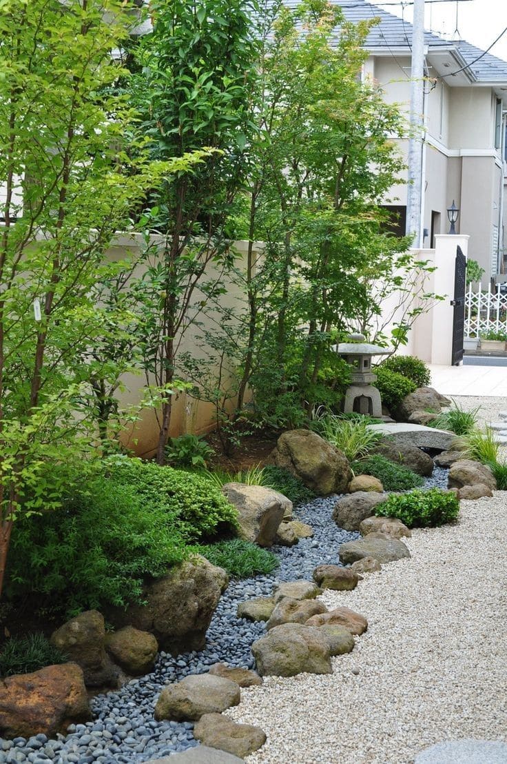 Tranquil River Rock Pathway with Lush Greenery