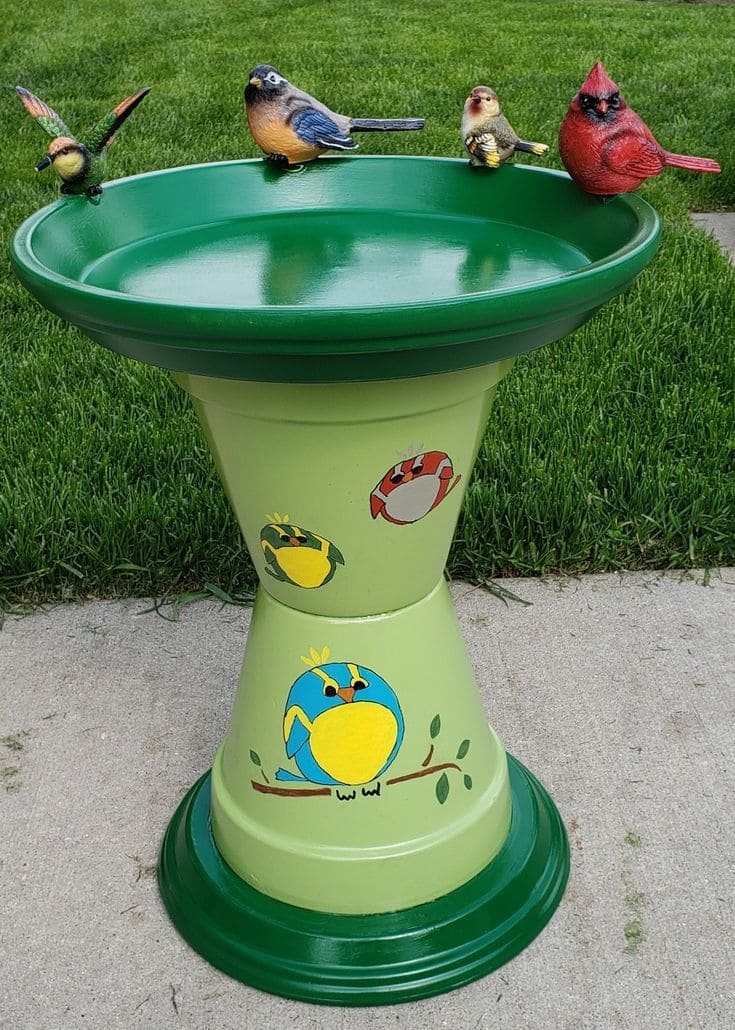 Vibrant Clay Pot Bird Bath Design