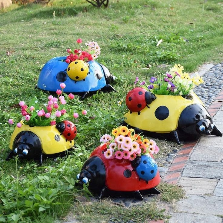 Vibrant Recycled Ladybug Planters