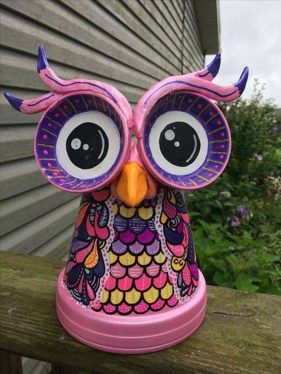 Vibrant and Quirky Clay Pot Owl