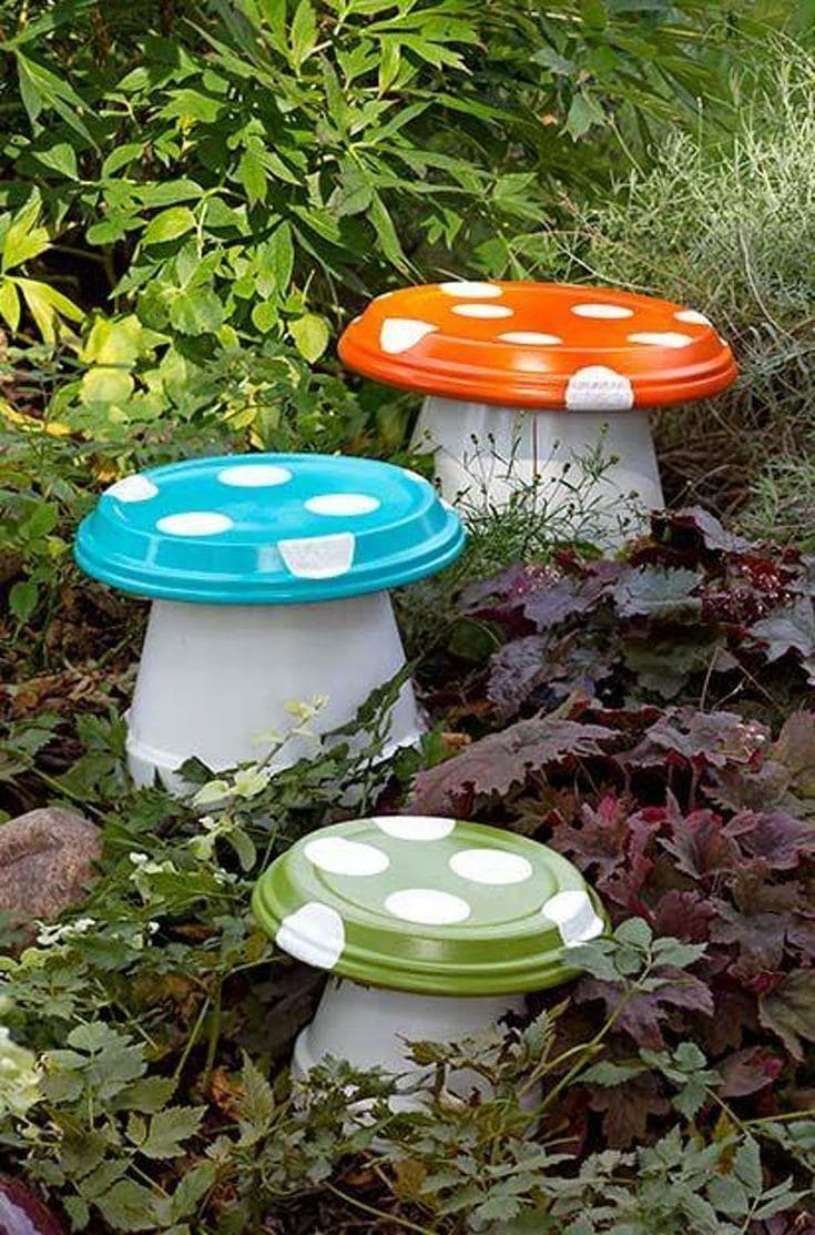 Whimsical Mushroom Clay Pot Decorations