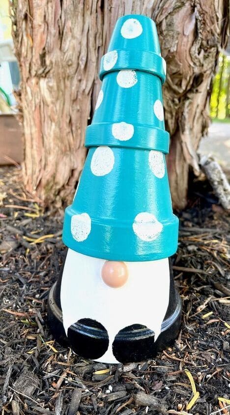 Whimsical Polka-Dot Clay Pot Gnome