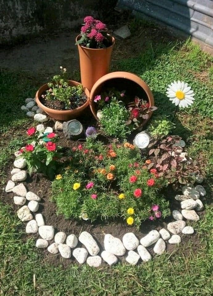 Whimsical Spilled Flower Pot with Bright Blooms