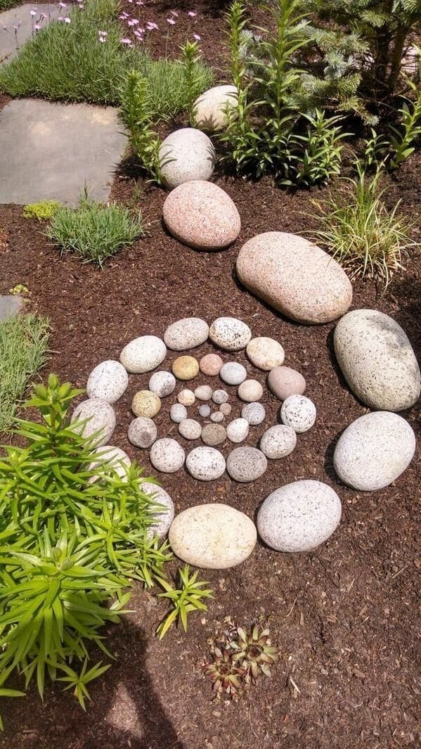 Whimsical Spiral Stone Garden Feature