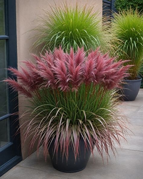 Bold Potted Ornamental Grass Display